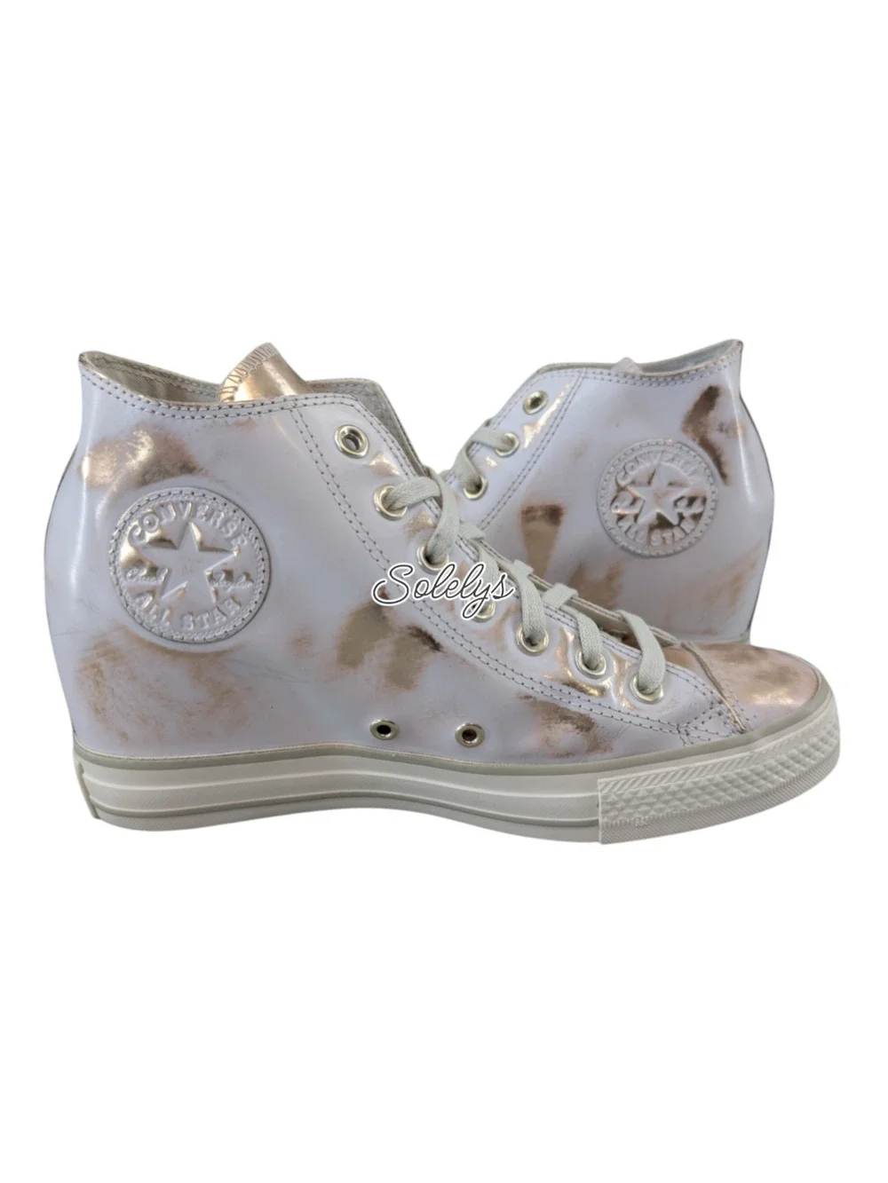 Converse 2016 Rare Lux Mid Hidden Wedge Brush Off Leather White Gold Sneaker 10 - Picture 1 of 10
